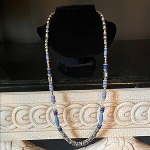 Chico's Blue and Silver Beaded Necklace